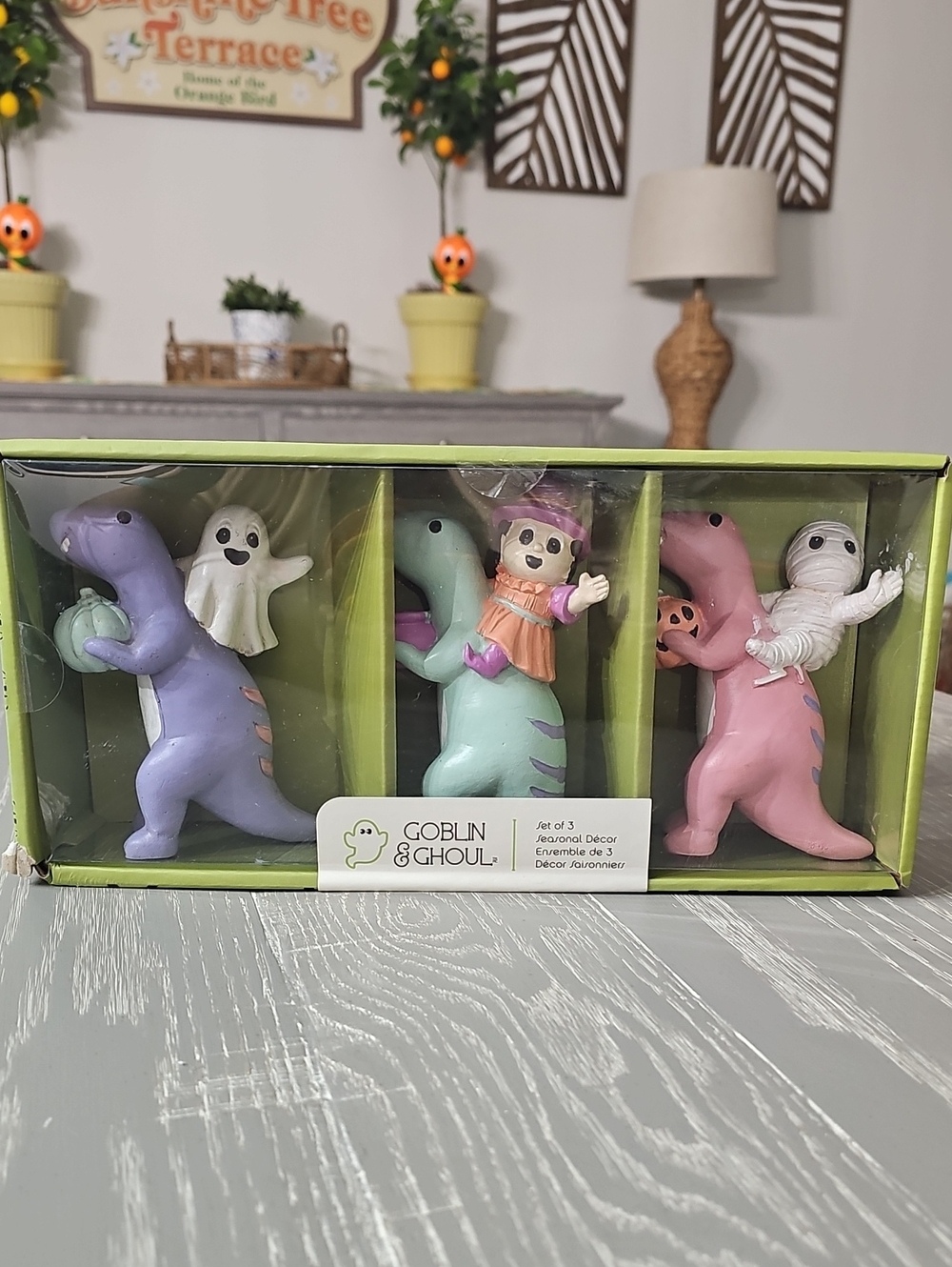 New! Set Of 3 Goblin & Ghoul Pastel Halloween Dinosaurs - Picture 2 of 2